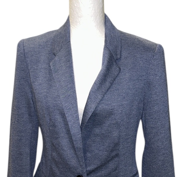 Anthropologie Cartonnier Heather Blue Knit Single Button Fitted Blazer - M - Picture 2 of 10